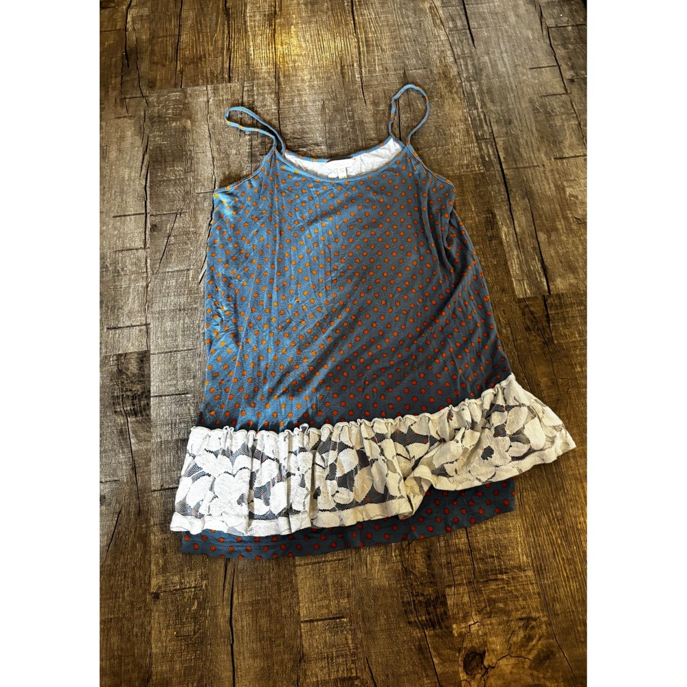 Matilda Jane Blue Orange Polka Dot Lace Ruffle Cami Tank Top‎ Women L
